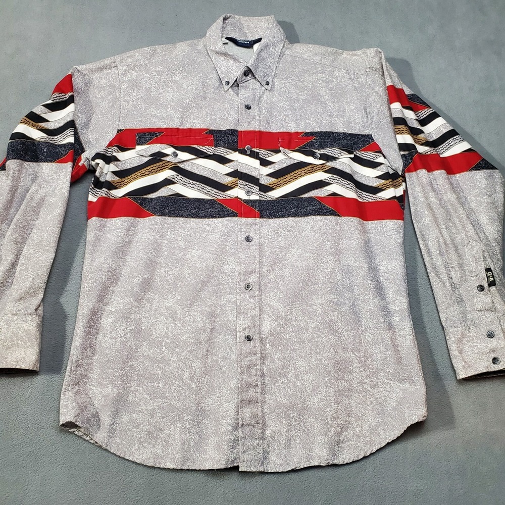 Vintage Brooks & Dunn Shirt Mens Large Gray Red Aztec 90s Southwestern USA AOP